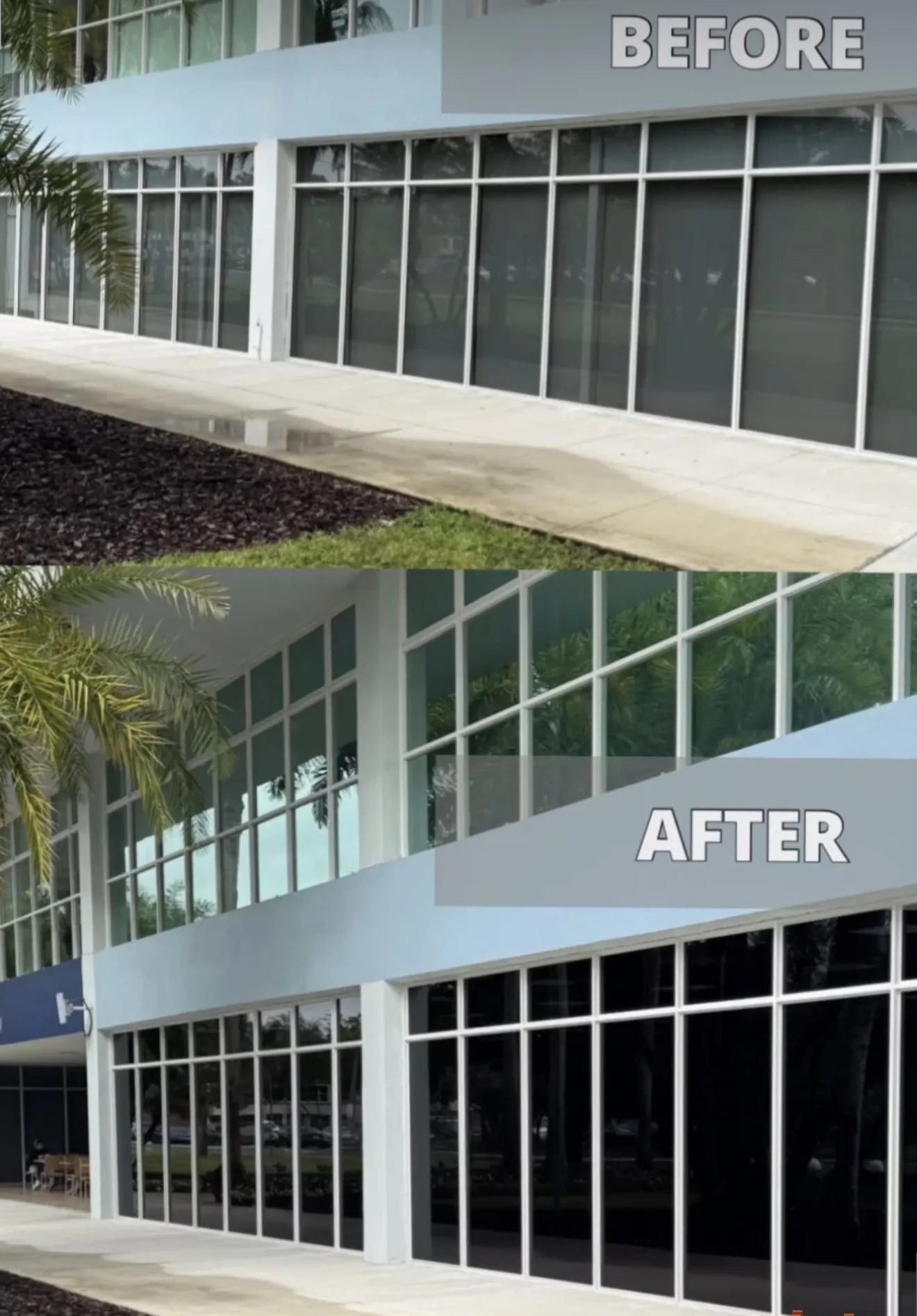 Before and after commercial window tinting comparison